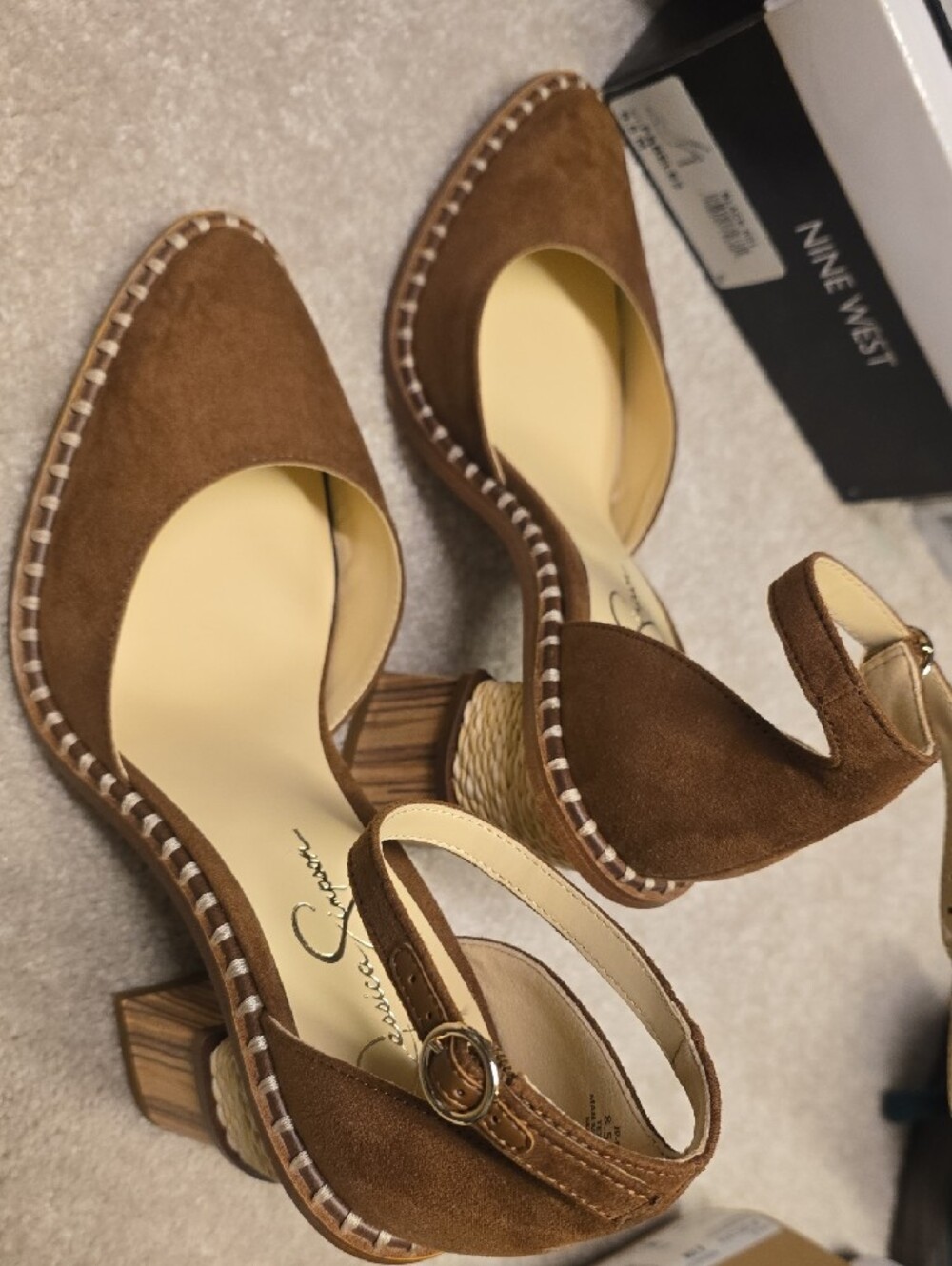 Jessica Simpson Cognac Suede Ankle-Strap Block Heels [8.5M] - Picture 6 of 7